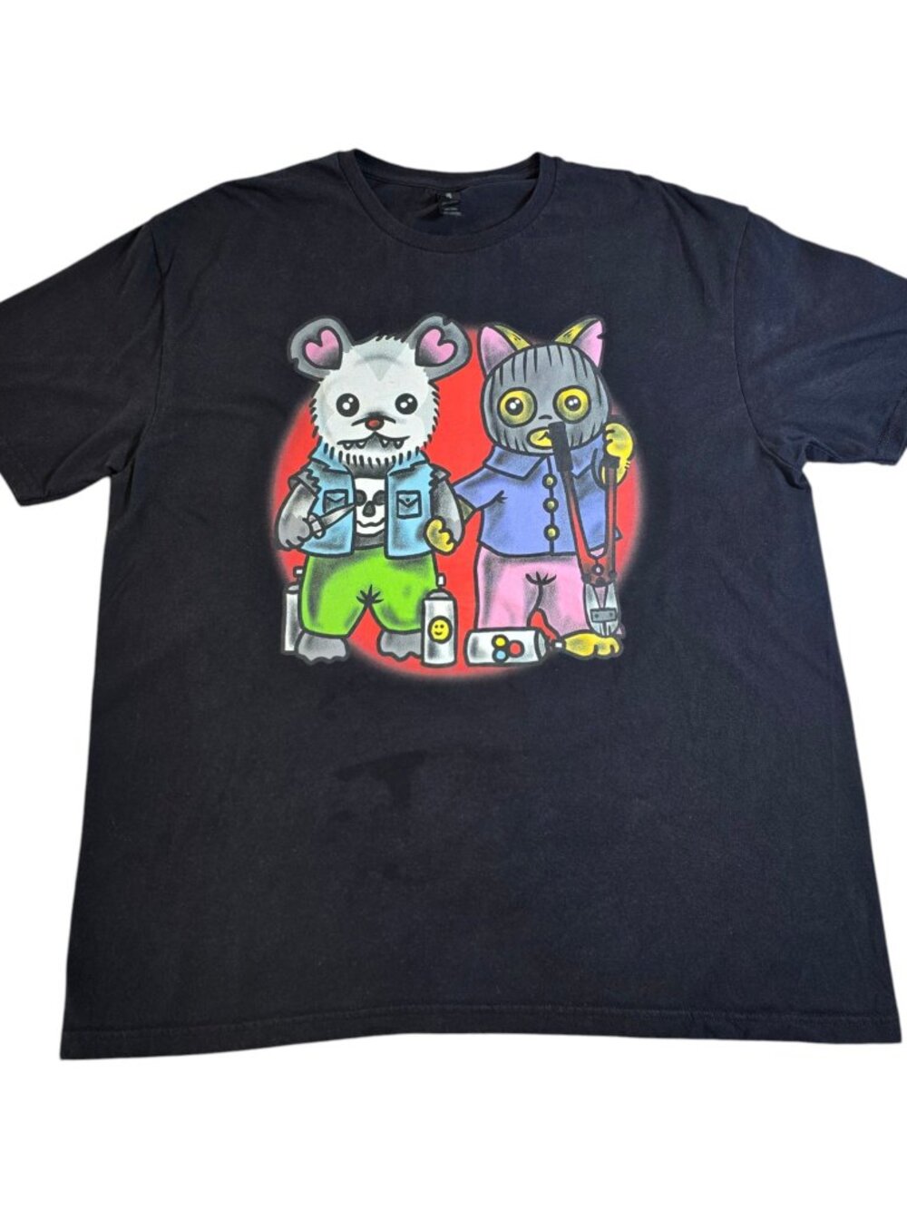 Tittybats "Criminal Critters" Short Sleeve T-Shirt Possum Cat Black Size XL